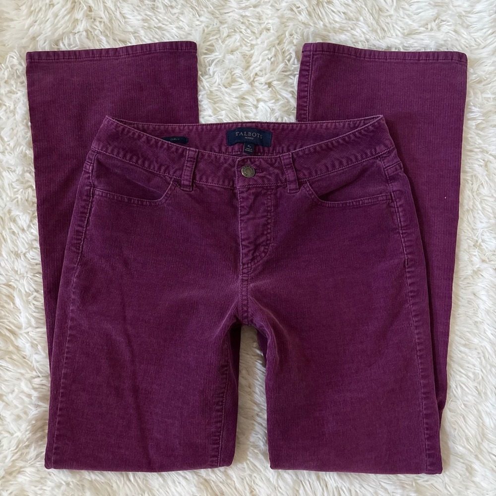 Talbots Curvy Fit Corduroy Pants Plum Purple Petite 4P Slight Bootcut Stretch